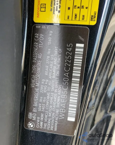 2010 BMW 650 I from USA, damaged, VIN WBAEB5C50AC225245